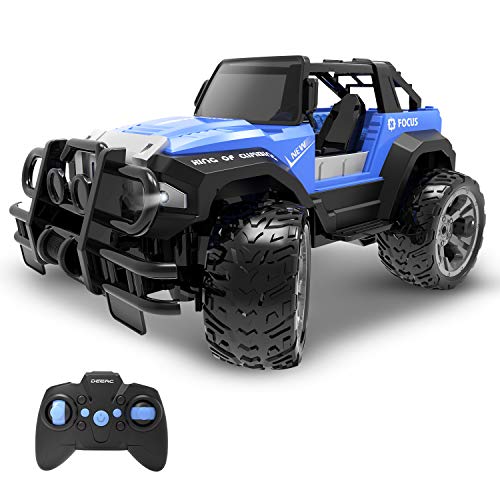 DEERC DE42 Remote Control Racing Cars,1:18 Scale 80 Min Play 2.4Ghz LED Light Auto Mode Off Road RC Trucks with Storage Case,All Terrain SUV Jeep Toys Gifts for Boys Kids Girls Teens,Blue