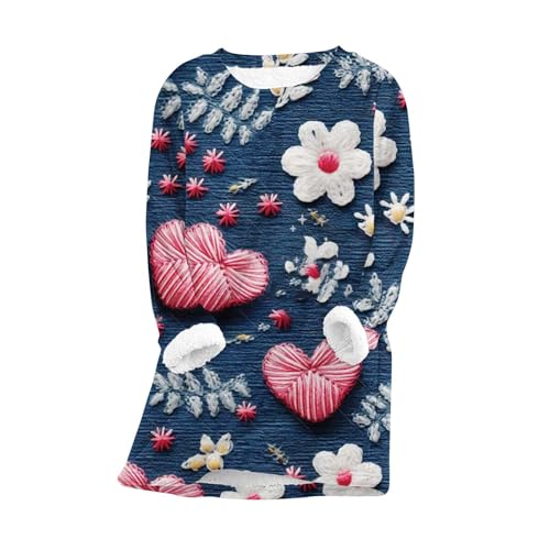 Womens Valentine's Day Heart Graphic Sweatshirt Sherpa Fleece Warm Cozy Pullover Cute Loungewear Plus Size Fluffy Tops