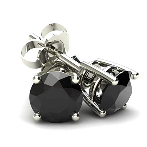 14k White or Yellow Gold 1/2 Ct T.W. Black Round-Cut Diamond Studs Women's Earrings Brilliant Cut