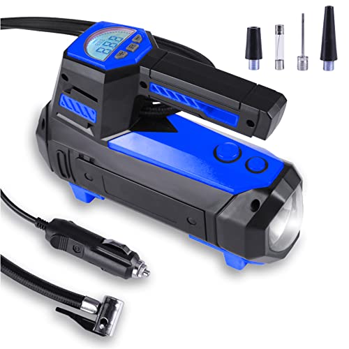 LivTee Tire Inflator Portable Air Compressor for Car Tires - Car Accessories, 12V DC Air Pump with Digital Tire Pressure Gauge, Max 150PSI with Emergency LED Lights for Car, Camper, RV, Truck