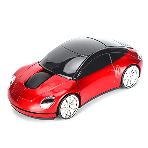 Sports Car Mouse, Race Car Shaped Optical Cordless Computer Mouse with USB Receiver, Ergonomic Gaming Mice for PC Computer Desktop Laptop, for Gaming, Office Home (Red)