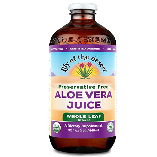 Lily of the Desert Aloe Vera Juice, Preservative Free - Whole Leaf Filtered Aloe Vera Drink, USDA-Certified Organic Aloe Juice for Gut Health, Wellness, Glowing Skin, 32 Fl Oz