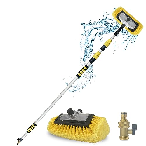 Karveden 5-12FT Telescopic Car Wash Brush, 12-Inch Soft Bristle with Soap Dispenser, Brass On/Off Switch Car Washing Brush with Hose Attachment for Cleaning Car, RV, Truck, Boat,Solar Panel Wash Brush