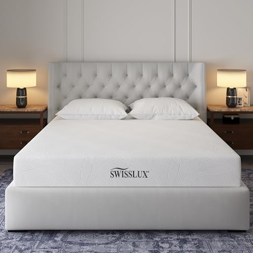 SWISSLUX 12-Inch Queen Size Mattress, iCOOL Tech and Cooling Gel Infused Medium Plush Memory Foam Mattress, CertiPUR-US Certified, Bed-in-a-Box, White, Queen Size (80' L x 60' W x 12' H)