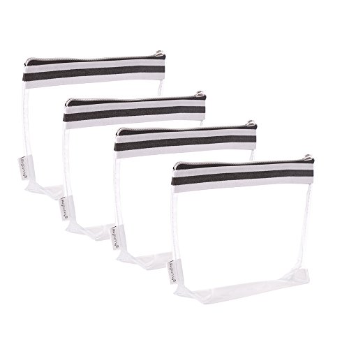 Augbunny Multi-purpose Waterproof Clear Vinyl Zippered Toiletry Cosmetics Makeup Pouch With French Tape 4-pack