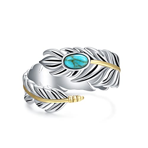 Turquoise Feather Ring 925 Sterling Silver Vintage Wide Feather Rings Women Men Turquoise Western Style Jewelry gifts for Teens Girls Wrap Thumb Ring Open Size 4-11 (Turquoise Feather Ring, #6 #7 #8 #9 #10)