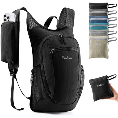 10L Small Hiking Backpack Travel Daypack Lightweight Packable Back Pack for Women Men(Black)