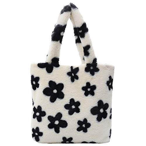 Plush Underarm Bag, Ladies Fluffy Shoulder Bag, Women Furry Flower Tote Bag Y2K Plush Handbag for Autumn and Winter