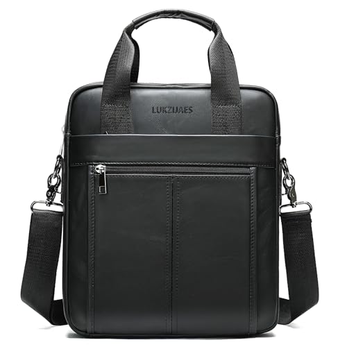 LUKZIJAES Genuine Leather Shoulder Messenger Bag for Men Adjustable Shoulders Sling Crossbody Bags for Travel Work Business Handbag (3#-Black)