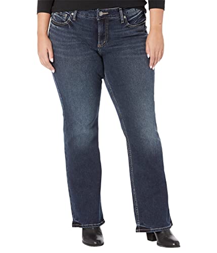 Silver Jeans Co. Women's Plus Size Suki Mid Rise Curvy Fit Bootcut Jeans, Dark Wash EDB462, 18W x 33L