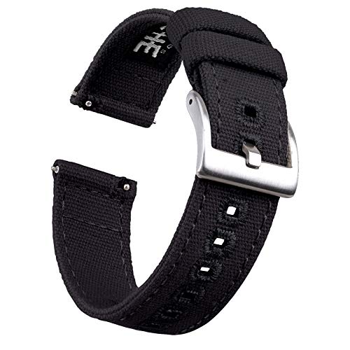 Ritche 22mm Canvas Wristbands Quick Release Watch Band Black Replacement Watch Straps for Men Women