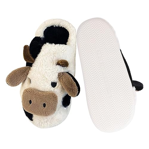 Adisputent House Slippers for Women Indoor and Outdoor,Winter Warm Plush Fuzzy Cow Slippers for Men with Memory Foam,Cozy Soft House Shoes with Non-Slip Sole Cow 10 Women/12 Men
