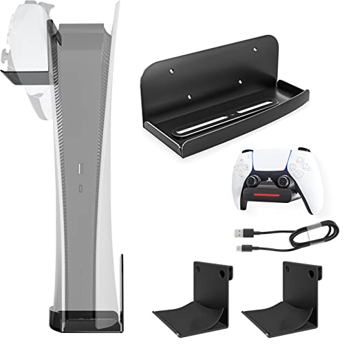 PS5 Wall Mount Charging kits, PS5 Controller Charger Wall Dock with PS5 Console , Controller and Gaming headphones Hnager Combo Set, Keep your ps5 On Wall and Organized,Space Saving