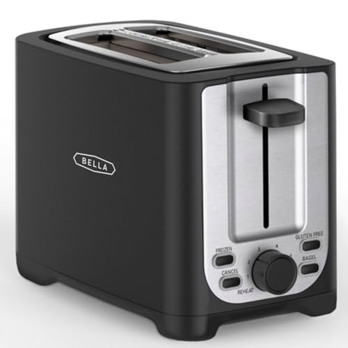 BELLA 2 Slice Toaster with Auto Shut Off - Extra Wide Slots & Removable Crumb Tray and Cancel, Defrost & Reheat Function - Toast Bread, Bagel & Waffle, Black