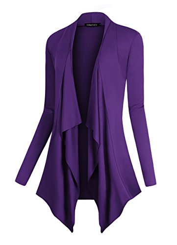 Urban CoCo Women's Drape Front Open Cardigan Long Sleeve Irregular Hem (XL, Purple)