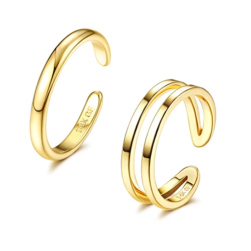 IRONBOX 14K Gold Filled Toe Rings for Women Simple Open Band Toe Ring Adjustable Toe Rings