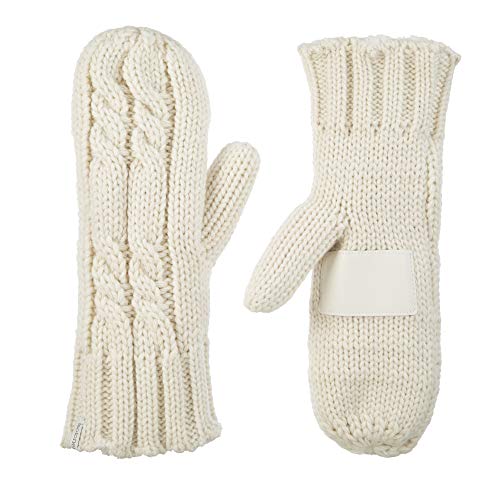 isotoner womens Chunky Cable Knit Sherpasoft cold weather mittens, Ivory, One Size US