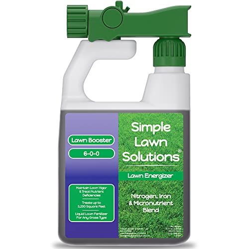 Commercial Grade Lawn Fertilizer with Iron- Liquid Fertilizer Spray- Nitrogen and Iron for Deeper Green Turf- Any Grass Type - Simple Lawn Solutions - Lawn Energizer - 32 Ounce