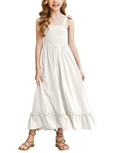 Arshiner Tween Girl Clothing Summer Casual Boho Beach Maxi Dress White 12 Year Old Girls