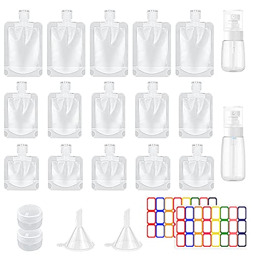 Homgaty Refillable Travel Pouches, 23Pcs Empty Squeeze Pouches (30ml/50ml/100ml), 2pcs Cosmetic Jars, TSA Approved Stand Up Pouch for Toiletry, Portable Travel Fluid Makeup Packing Bag