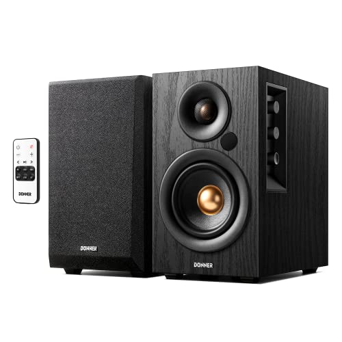 Donner Active Bookshelf Speakers with 60W RMS Powered, Long Stroke Stereo Speakers with Bluetooth 5.0/Coax/Opt/USB DAC/Double RCA Input and Subwoofer Output, Home Audio System - A40D