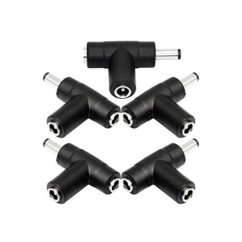 SinLoon 5 PCS Multifunction DC Adapter 90 Degree Angle DC Power Connector Adapter DC 5.5x2.1mm Jack Coupler Converter for Laptop CCTV Camera Strip Lighting(T)