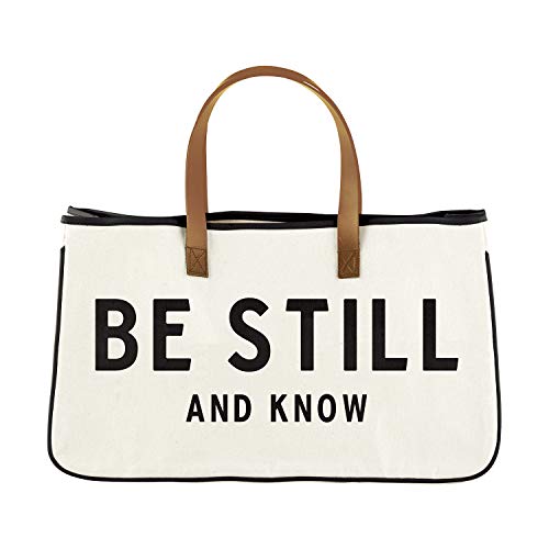 Creative Brands Faithworks-Inspirational Large Canvas and Leather Tote, 20 x 11-Inch, Be Still and Know