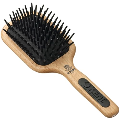 Kent PF19 Beechwood Cushion Paddle Brush - Scalp Massager and Detangler Brush - The Hair Brush for Thick Hair - Scalp Massager Hair Growth Stimulator - Hair Detangler Brush and Curly Hair Brush