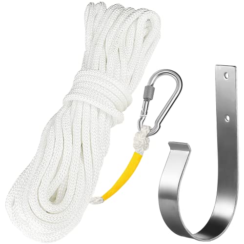 Homaisson 15 M/50 Ft Braided Polypropylene Line with Spring Hook and Ring Buoy Bracket, Hollow Life Rope Single Hook Fire Rescue Rope, Rope Heaving Line Outdoor Climbing Rope