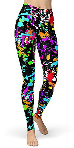sissycos Women's 80s Leggings Artistic Splash Printed Buttery Soft Stretchy Pants (Medium, Color Splash)