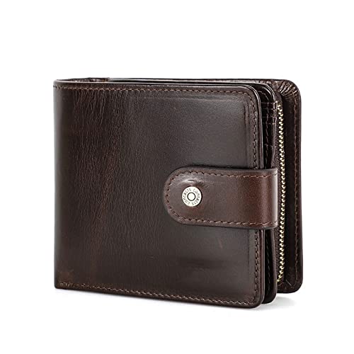 TARVIT Wallets Genuine Leather Wallet Men Coin Pocket Small Card Holder Vintage Short Purse Zipper Trifold Wallet Male