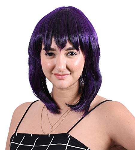 Short Bob Wig with Bangs Purple Hairpiece for Halloween Costume Party Cosplay