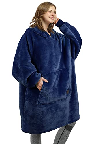Catalonia Oversized Wearable Blanket Hoodie Sweatshirt, Comfortable Sherpa Lounging Pullover for Adults Men Women Teenagers Wife Girlfriend Gift Blue