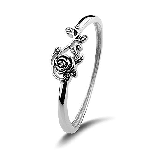JESMING Tiny Rose Flower Silver Ring, Stacking Rings for Women Small Dainty 925 Silver Plated Ring Delicate Everyday Ring for Women Minimalist Personalized Jewelry (Size:6)