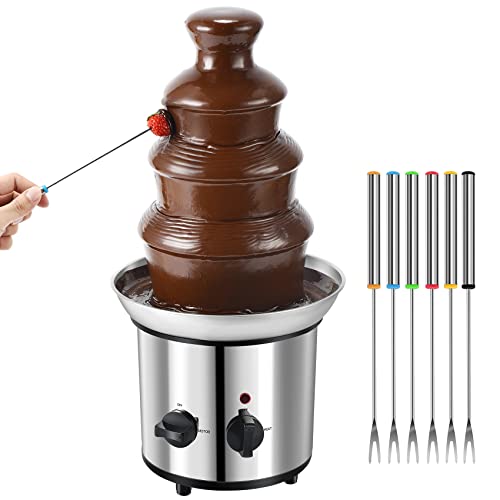 Chocolate Fountain, 4 Tiers Electric Melting Machine Chocolate Fondue Fountain Set with 6pcs Stainless Steel Forks, 4-Pound Capacity for Nacho Cheese, BBQ Sauce, Ranch