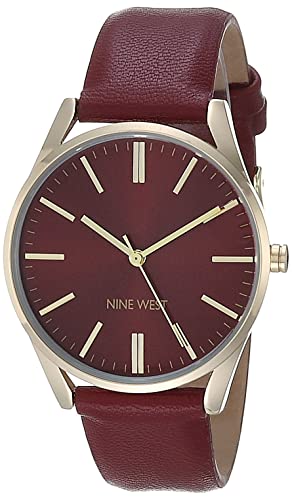 Nine West Women Japanese Quartz Dress Watch with Faux Leather Strap, Red, 18 (Model: NW/1994GPBY)