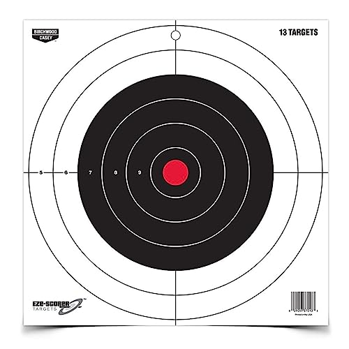 BIRCHWOOD CASEY 12' Eze-Scorer Bull's-Eye Practice Shoot-Up Brilliant White Paper Targets for Indoor and Outdoor Use, 13 Targets