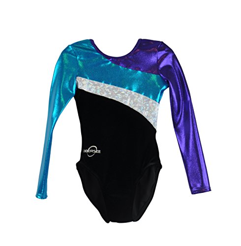 Obersee - O3GL031CXS - Girl's Girls Gymnastics Leotard - Long Arm Diagonal Black | Child (3-4 Years)