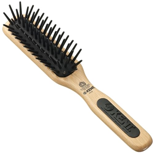 Kent PF20 Narrow Cushion Paddle Hair Brush, Taming Fat Pins Hair Detangle Brush for Long Thick and Curly Hair, Scalp Massager and Growth Stimulator, Wet or Dry Hair Detangling Brush. Made in England
