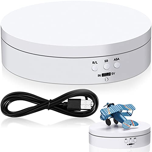 Hicarer Rotating Display Stand 360 Degree Motorized Rotating Display Spinner Turntable Display Stand with USB Power Cable for Photography Products and Shows (White)