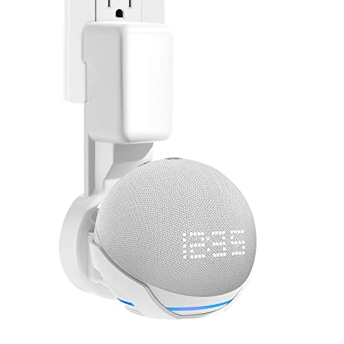 ZUOLACO Wall Mount Holder for Echo Dot 5th Generation, Outlet Hanger Stand for Echo Dot (5th & 4th Gen), Space-Saving Dot Accessories with Built-in Cable Management, Hide Messy Wires, White