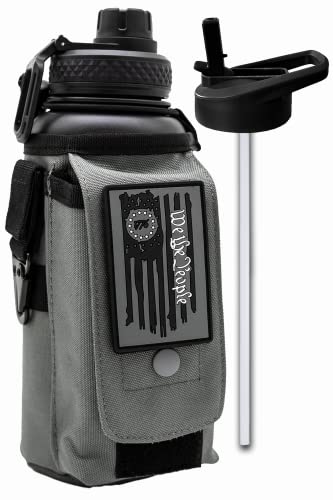 Iron Infidel Battle Bottle - 32 Oz Insulated Water Bottle with Straw Lid & Chug Cap, Stainless Steel Metal Flask Includes Rugged, Removable Sleeve for Keys, Wallet, & Phone (Besty Ross 1 Liter)