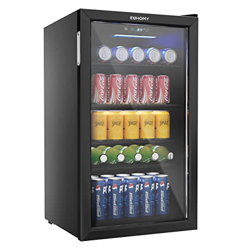 EUHOMY Beverage Refrigerator and Cooler, 126 Can Mini fridge with Glass Door, Small Refrigerator with Adjustable Shelves for Soda Beer or Wine, Perfect for Home/Bar/Office, Mini Refrigerators (Black).