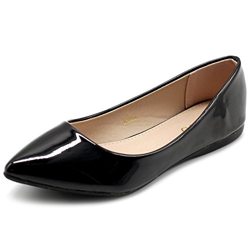 Ollio Women's Shoe Ballet Basic Pointed Toe Comfort Enamel Flat M1039(10 B(M) US, Black)