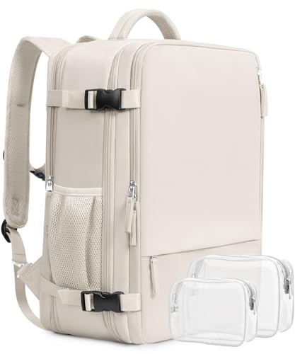 Beraliy Travel Backpack, Large Carry On Backpack, Personal Item Travel Bag, Airline Approved 17 Inch Laptop Backpack,College Weekender Business Hiking Bag, Beige