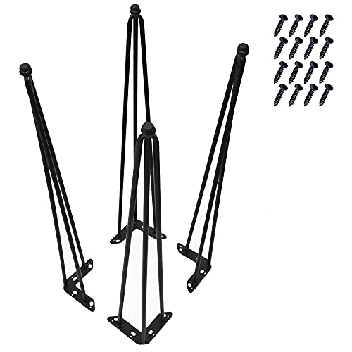 Home Soft Things Hairpin Metal Table Legs 30 Inch Legs for Furniture Coffee Bench Dining End Industrial Table Desk Set of 4 with Screws Adjustable Cushion Black Floor Protectors, 30'