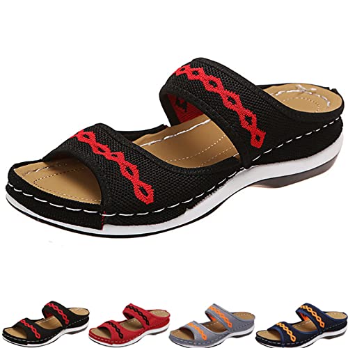 MCODO Grigral Sandals, Marolil Sandals, Leather Orthopedic Arch Support Sandals Diabetic Walking Cross Sandals (Black,7)