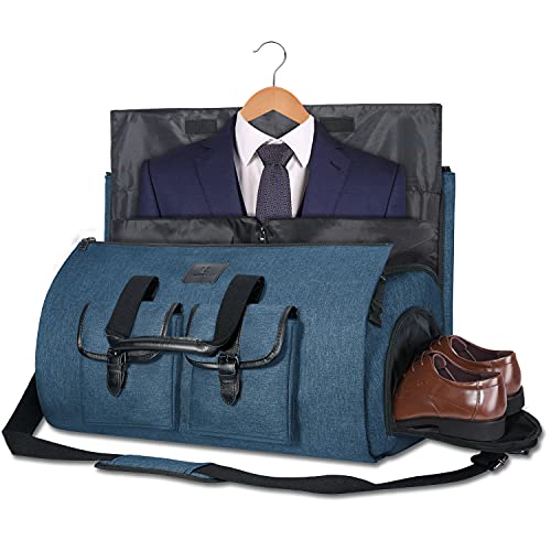 Carry-on Garment Bag Large Duffel Bag Suit Travel Bag Weekend Bag Flight Bag with Shoe Pouch for Men Women (Blue)
