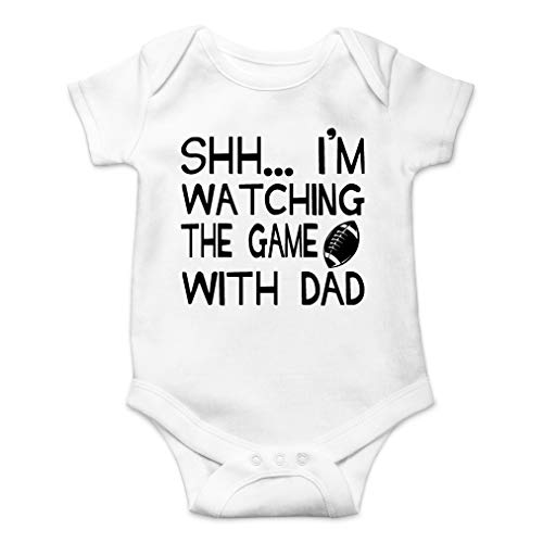 AW Fashions Shh... I'm Watching The Game With Dad Funny Cute One-Piece Infant Baby Bodysuit (6 Months, White)
