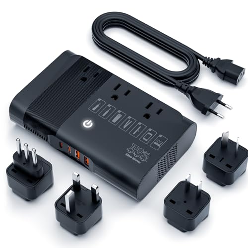 DOACE 350W 220V to 110V Travel Voltage Converter 100% Pure Sine Wave for Hair Straightener Curling Iron CPAP Toothbrush Shaver Laptop Cell Phone, 4-Port USB PD, Power Plug Adapter US to EU/UK/AU/Asia